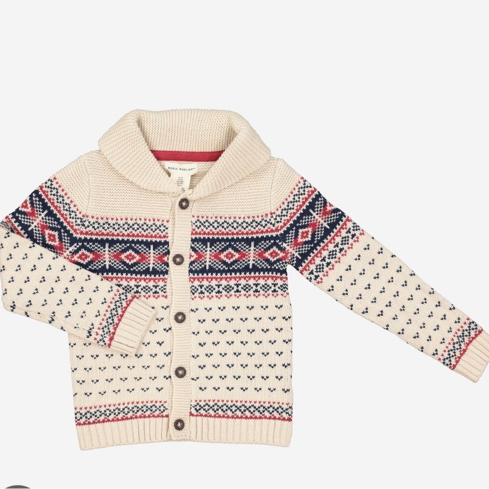 Cozy Knit Kids Cardigan - Cream and Navy